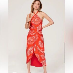 Andres Otalora Selva Red Coral Midi Dress, Size 0